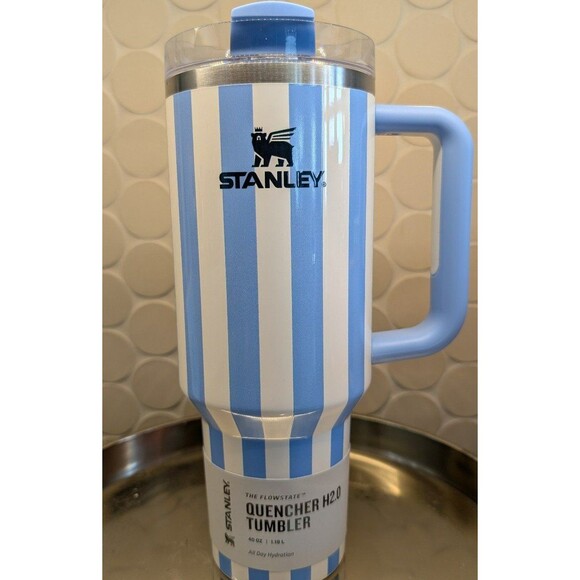 Pre-release Stanley Cabana Cornflower Gloss 40oz Blue Stripe Quencher 40… - Picture 1 of 3